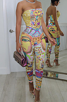 Fashion Casual Cartoon Portraits Positioning Joining Together Sleeveless Boob Tube Top Jumpsuits ALS235