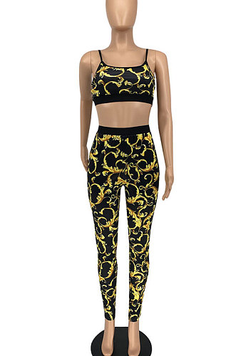 Euramerican Women Sexy Vest Totem Printing Pants Sets ATE5118