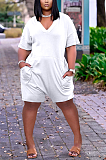 YX9273 Loose Solid Color V-neck Casual Jumpsuit