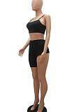 Fashion Casual Pure Color Slip Vest Top Shorts Sets MR2079