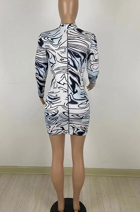 Fashion Sexy Digital Printing Long Sleeve Mini Dress DYF1037
