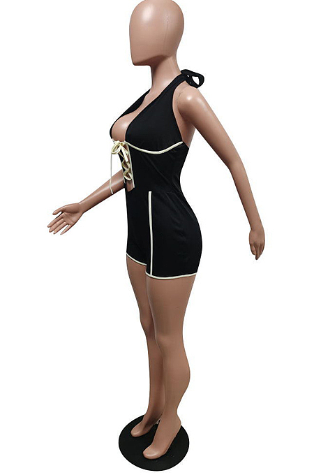 Fashion Hang A Neck Bind Backless Jumpsuits Shorts F8334
