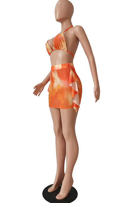 Tie Dye Print Sexy Net Yarn Bikini Two-Piece CM2109