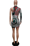 Print Buttocks Positioning Single Sleeve Off Shoulder Dresses F8338