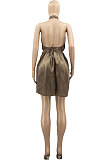 Pure Color Backless Sleeveless Pleated Skirt AD0301