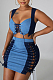 Fashion Sexy Chest Wrap Tether Denim Shirt Two-Piece BS1256