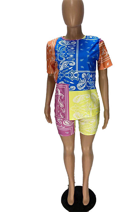 Casual The Positioning Print Shorts T-Shirt Two-Piece WJ5202