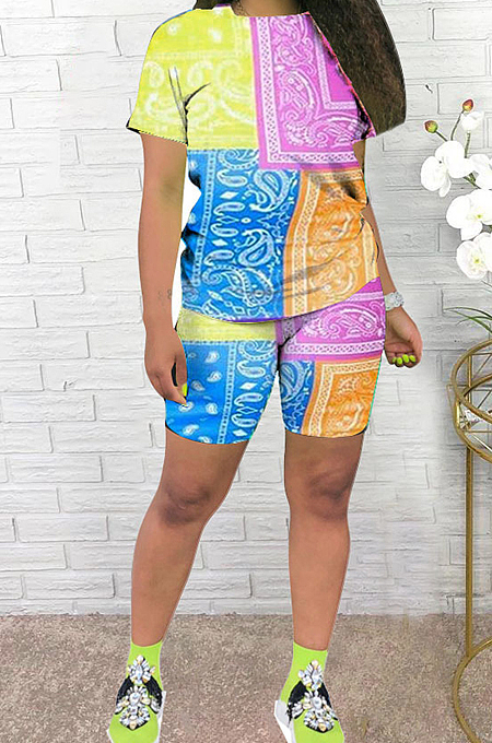 Casual The Positioning Print Shorts T-Shirt Two-Piece WJ5202