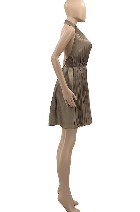 Pure Color Backless Sleeveless Pleated Skirt AD0301