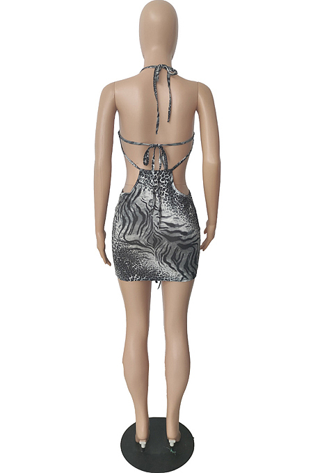 Sexy Leopard Print Hang A Neck Off Shoulder Dresses QL6024
