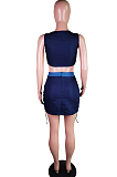 Fashion Sexy Chest Wrap Tether Denim Shirt Two-Piece BS1256