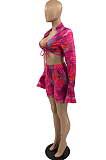 Fashion Sexy Horn Sleeve Tie Dye Bind Top Shorts Two-Piece SYY8055