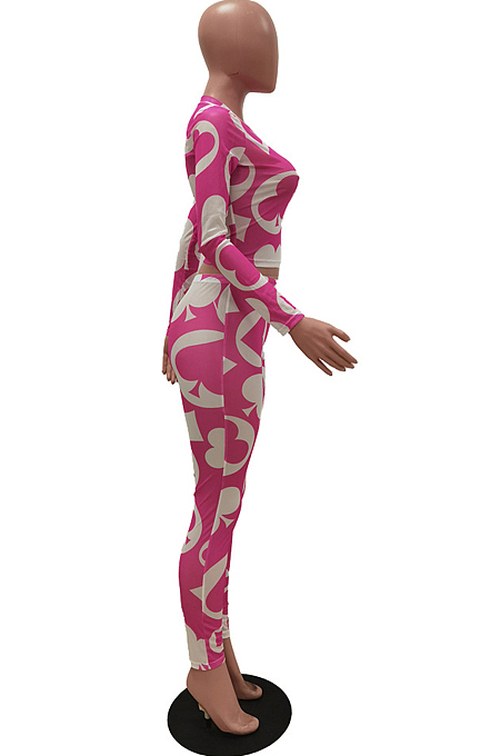 Perspective Net Yarn Print Casusl Sports Two-Piece TRS1112