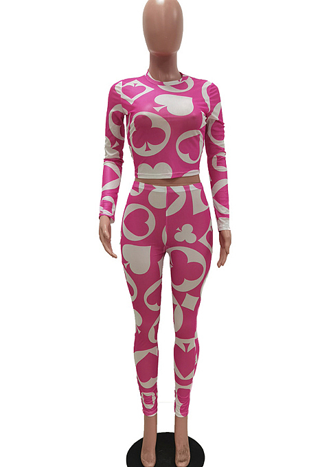 Perspective Net Yarn Print Casusl Sports Two-Piece TRS1112
