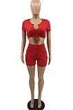 Fashion Sexy V Neck Prue Color Short Sleeve Two-Piece SYY8051