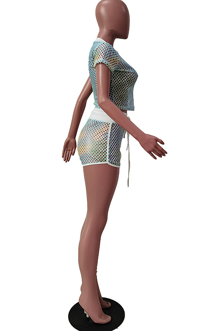 Casual Print The Grid Sports Short Sleeve Shorts Two-Piece TRS1117