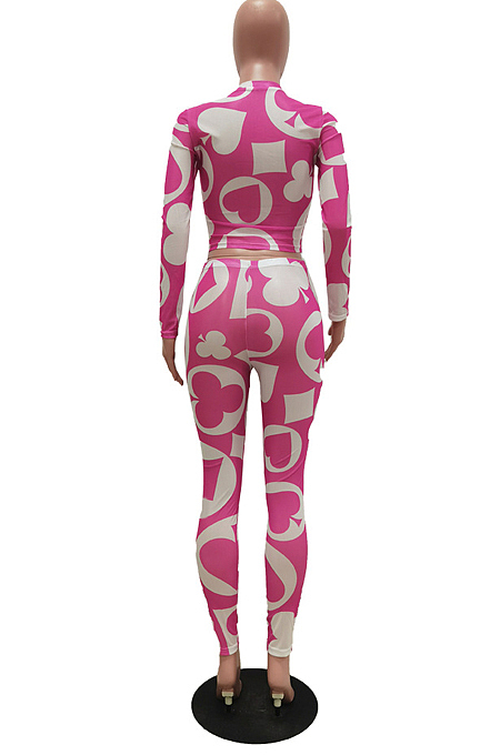 Perspective Net Yarn Print Casusl Sports Two-Piece TRS1112