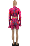 Fashion Sexy Horn Sleeve Tie Dye Bind Top Shorts Two-Piece SYY8055
