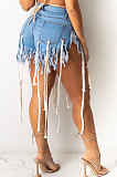 Eyelet String Tassel Denim Shorts LD9105