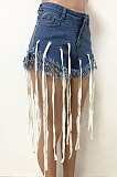 Eyelet String Tassel Denim Shorts LD9105
