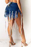 Eyelet String Tassel Denim Shorts LD9105