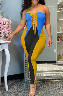 Fshion Casual Positioning Print Spliced Boob Tube Top Bind Jumpsuits HHM6505