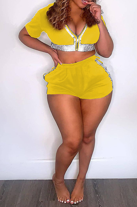 Sports Milk Fiber Causal Zipper Sepuins Two-Piece NRS8042