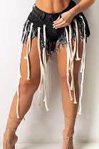 Eyelet String Tassel Denim Shorts LD9105