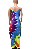 Tie Dye Color Condole Belt Vest Long Dress FM6197