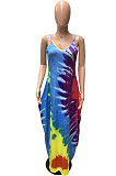 Tie Dye Color Condole Belt Vest Long Dress FM6197