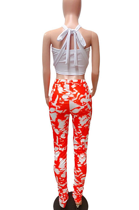Sleeveless Bind Cross Vest Printing Packing Pants Casual Euramerican Two-Pieces FM6196