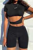 Summer Loose Casual Short Sleeve T Shirts Shorts Pure Color Two-Pieces FM6193