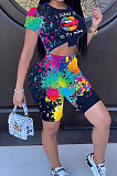Inkjet Mouth Graphic  Shorts Sets AMM8330