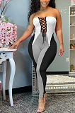 Fshion Casual Positioning Print Spliced Boob Tube Top Bind Jumpsuits HHM6505