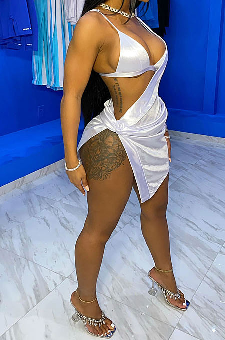 Pure Color Sexy Bandeau Bra Mini Dress Two-Pieces AMM8336