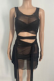 Sleeveless Tight High Elastic Club Sexy Net Yarn Hollow Out Mini Dress XQ1103
