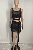 Sleeveless Tight High Elastic Club Sexy Net Yarn Hollow Out Mini Dress XQ1103