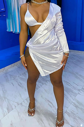 Pure Color Sexy Bandeau Bra Mini Dress Two-Pieces AMM8336