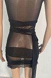 Sleeveless Tight High Elastic Club Sexy Net Yarn Hollow Out Mini Dress XQ1103
