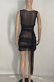 Sleeveless Tight High Elastic Club Sexy Net Yarn Hollow Out Mini Dress XQ1103