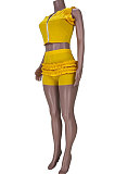 Sexy Women Flounce Reversible Pure Color Two-Pieces MDF5223