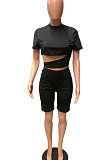Summer Loose Casual Short Sleeve T Shirts Shorts Pure Color Two-Pieces FM6193