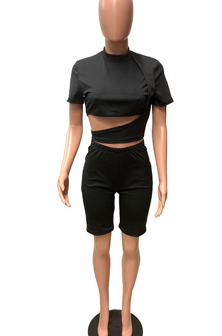 Summer Loose Casual Short Sleeve T Shirts Shorts Pure Color Two-Pieces FM6193