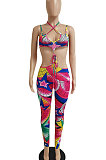 Colorful Printing Gallus Vest Personality Lace-Up Pants Sets DY6647