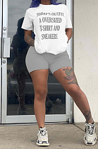 Casual Letter Print Short Sleeve Suits LMM8227