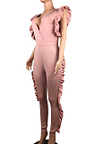 Fashion Prue Color Black Fungus Edge Casual Jumpsuits OEP6259