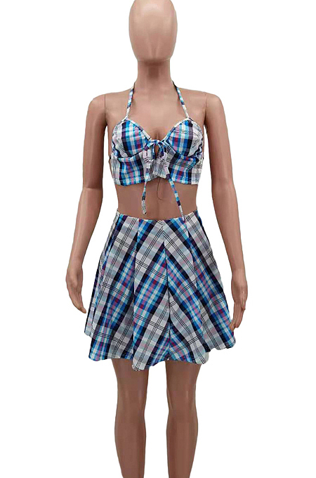 Fashion Personality Plaid Two-Piece Pleated Skirt HHM6502
