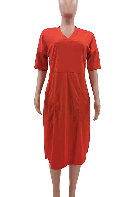 Fashion Loose V Neck Prue Color Casual Dresses TK6153