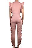 Fashion Prue Color Black Fungus Edge Casual Jumpsuits OEP6259