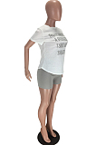 Casual Letter Print Short Sleeve Suits LMM8227